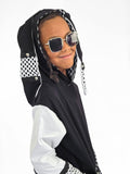 Black and White Punk Bunny Hoodie for Kids and Teens Long Ears Mesh Checkerboard Handmade Top Shirt