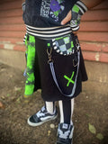 Showtime Green Girls Split Skirt with Punk Straps and Pockets Beetlejuice Halloween