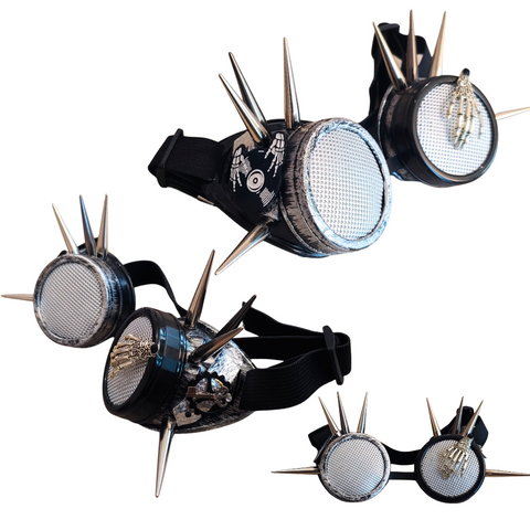 Skeleton Hands Steampunk Goggles Tall spikes adult kids handmade one of a kind