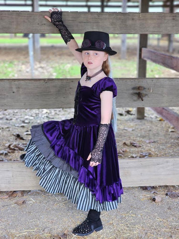 Steampunk Girl Dress Triple Ruffles Lace Up Details with Color Options Flower Girl Pageant Wedding Halloween Costume