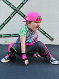 Hot Pink & Black Childs Rockstar Fingerless Gloves for Kids and Adults