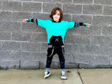 Aqua and Black Punk Bunny Hoodie Long Ears Mesh Checkerboard Handmade Top Shirt Kids and Adults Other Colors Available