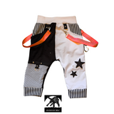 Kids Punk Star Jogger shorts Monochrome Kids mesh accents red suspender straps