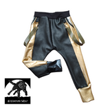 Gold and Black Kids Joggers with straps ,unisex boys girls vegan pleather pants