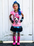 Girls Punk Ruffle Skirt Pink, Blue and Black Toddler Girls