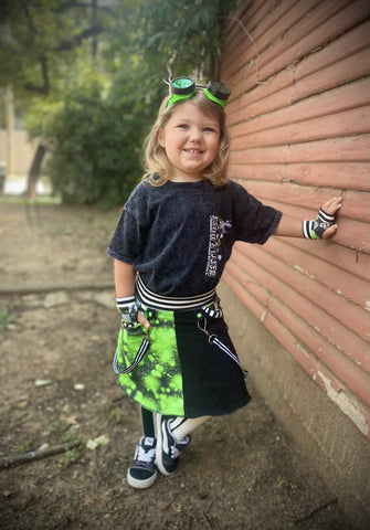 Showtime Green Girls Split Skirt with Punk Straps and Pockets Beetlejuice Halloween