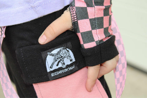 Kids Pink Checkerboard Fingerless Gloves for kids and Adults