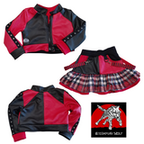 Harley Quinn Plaid and Pleather Punk Girls Ruffled Skirt and Jacket