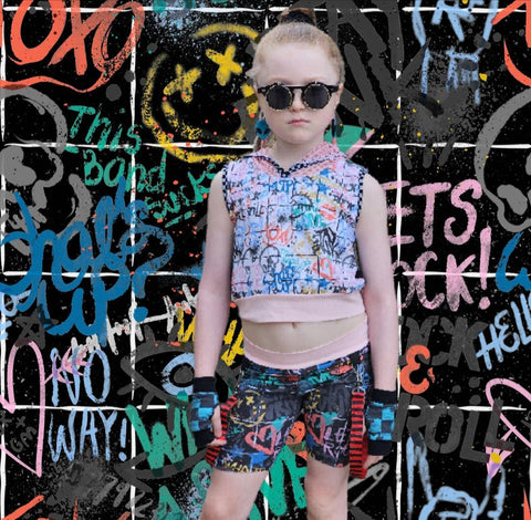 Graffiti Punk Bike Shorts for boys and girls with suspender straps