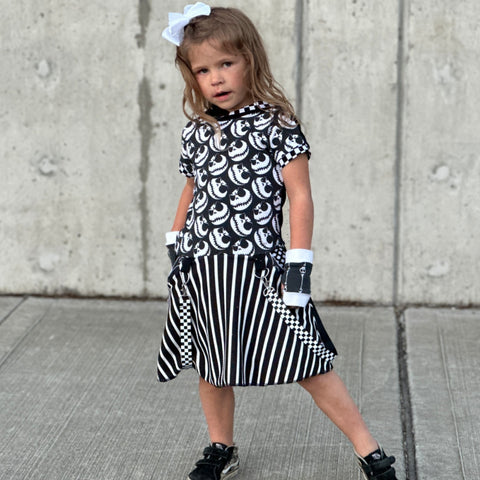 Jack Skeleton Dress for girls handmade twirly skirt hoodie Halloween handmade toddlers baby girl