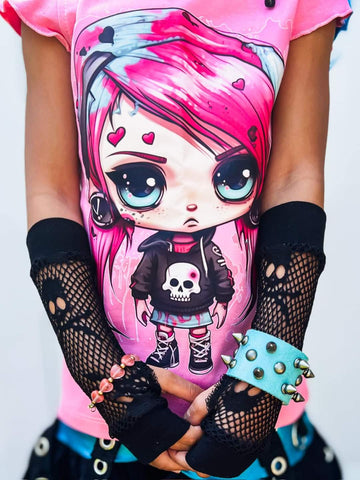 Black Skull Mesh Arm Warmers Fingerless Gloves for Kids and Adults