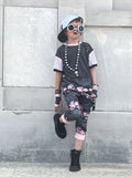 Skulls Row Kids Jogger Bottoms Shorts Pants in Pastel Pink Aqua Lilac Pockets and Punk Strap