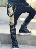 Gold and Black Kids Joggers with straps ,unisex boys girls vegan pleather pants