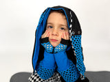 Blue and Black Punk Bunny Hoodie Long Ears Mesh Checkerboard Handmade Top Shirt Kids and Adults