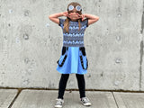 Pastel Skull Pocket Dress for Girls with hoodie, punk straps and twirly skirt