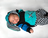 Baby Bunny Ear Hoodie and checkered pants