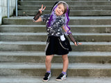 Punk Monochrome Bunny Dress for girls with pockets, twirly skirt, hood and custom color options!