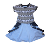 Pastel Skull Pocket Dress for Girls with hoodie, punk straps and twirly skirt