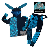 Kids Punk Bunny Hoodie Shirt in chocolate or teal for boys and girls