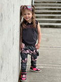 Skulls Row Kids Jogger Bottoms Shorts Pants in Pastel Pink Aqua Lilac Pockets and Punk Strap