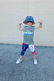 Kids Punk Jogger Shorts Kids Mesh Checkered Stars Red White Blue street style accents striped suspender straps Boys Girls