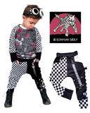 Punk 50/50 Pants for Kids Unisex Style Checkerboard  Black and White Joggers Suspender Straps Boys Girls Handmade