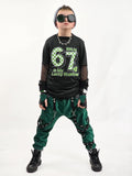 Dark Green Corduroy Joggers pants for boys girls unisex pants punk style straps Shamrock St Patrick's Day handmade