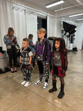Burgundy Red Mini Skirt Punk  Corduroy Girls Fashion as seen in New York Fashion Week Handmade with checkered accents and vegan leather toddler big girls