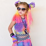 Rainbow  Mesh Fingerless Gloves in Bright Neon Colors Unisex Gender Neutral style gloves