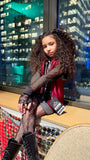 Burgundy Red Mini Skirt Punk  Corduroy Girls Fashion as seen in New York Fashion Week Handmade with checkered accents and vegan leather toddler big girls
