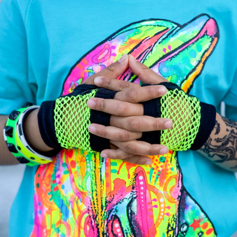 Kid's Mesh Fingerless Gloves in Bright Neon Colors Unisex Gender Neutral style gloves