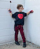 Red Striped Skinny Pants with Punk  Straps Unisex Kids  Boys