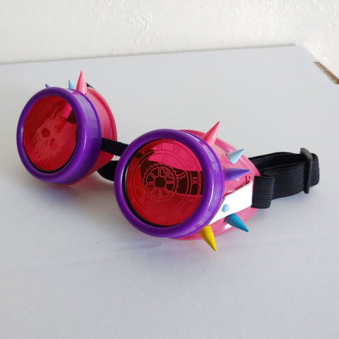 UV Color Change Pink Googles Punk Spikes