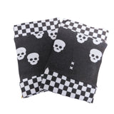 Black Skull And Checks Fingerless Gloves for boys and girls