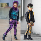 Punk Plaid Skinny Pants for Kids Unisex