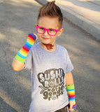 Rainbow Stripe Arm Warmers for Kids - Steampunk-Wolf-Kidz