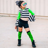 Lime Green Skull Mesh Knee Socks for kids