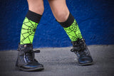 Lime Green Black Spiderweb Knee Socks