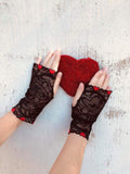 Queen of Hearts ❤ lace fingerless gloves for girls adults Red Queen
