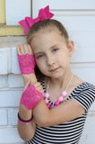 Hot Pink Barbie Lace Fingerless Gloves Wedding Costume Girls Babies Adult