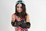 Black Skull Mesh Arm Warmers Fingerless Gloves for Kids and Adults