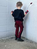 Red Striped Skinny Pants with Punk  Straps Unisex Kids  Boys