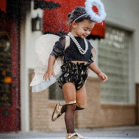 Gold Metallic And Black Mesh Knee High Socks Baby Toddler Girl