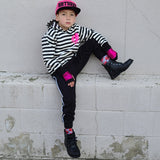 Hot Pink Black Rockstar Fingerless Gloves for Kids and Adults