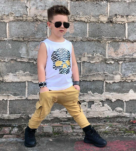 Mustard Cargo Pocket Harem Pants unisex kids