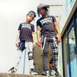 Kids Swagger Pants Punk Bottoms Plaid Black and White Skinny Pants for unisex kids boys girls