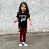Red Striped Skinny Pants with Punk  Straps Unisex Kids  Boys