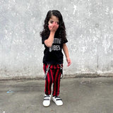 Red Striped Skinny Pants with Punk  Straps Unisex Kids  Boys