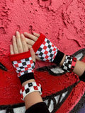 Valentine's Checkerboard Gloves in red,black and white