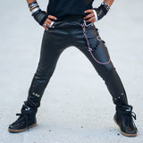 Black Pleather Classic Skinny Pants in vegan leather for boys girls